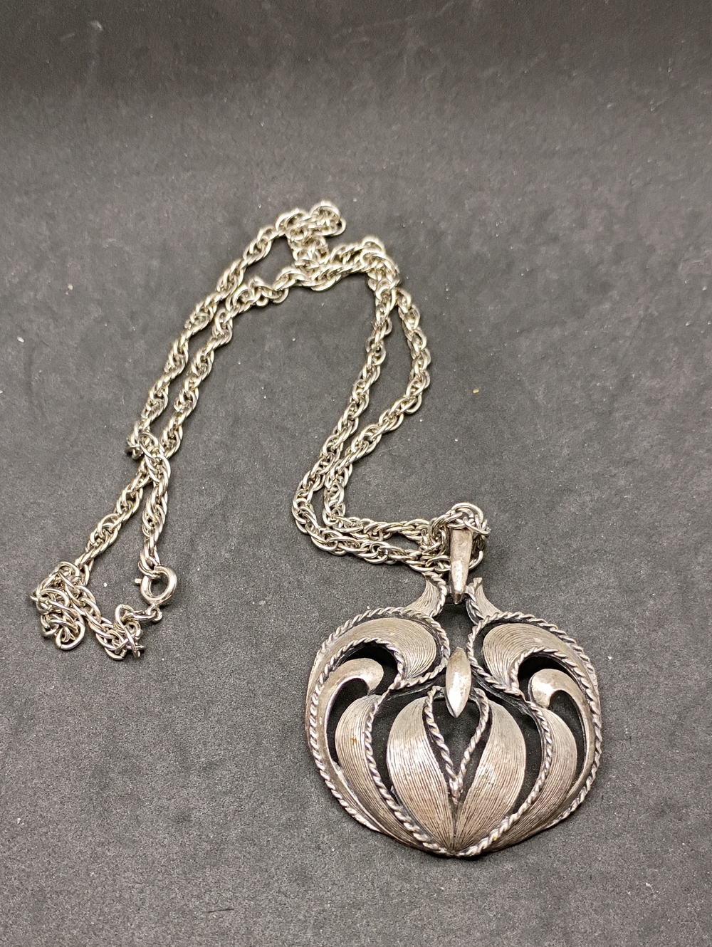 Vintage Silver Floral Medallion Necklace